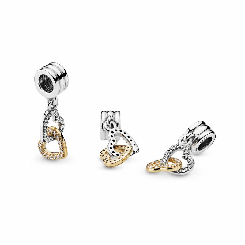 Pandora Australia Interlocked Hearts Dangle Charm - Two Tone | QELNWG632